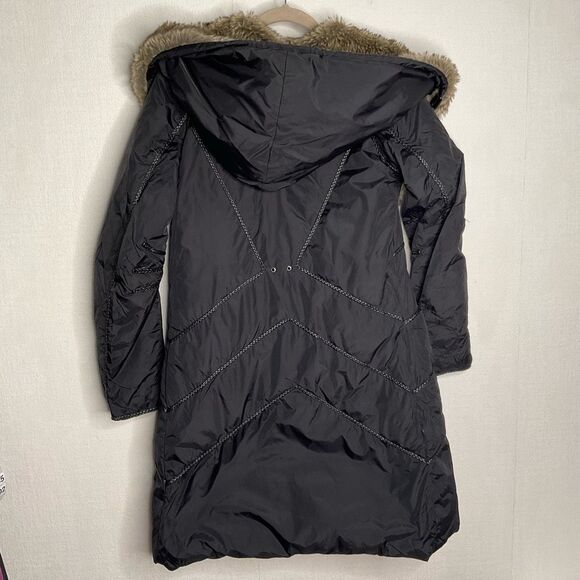 Auth Max Mara Parka Womens Medium Coat Down Black Puffer Fur Hood Leather Braids - Picture 6 of 10